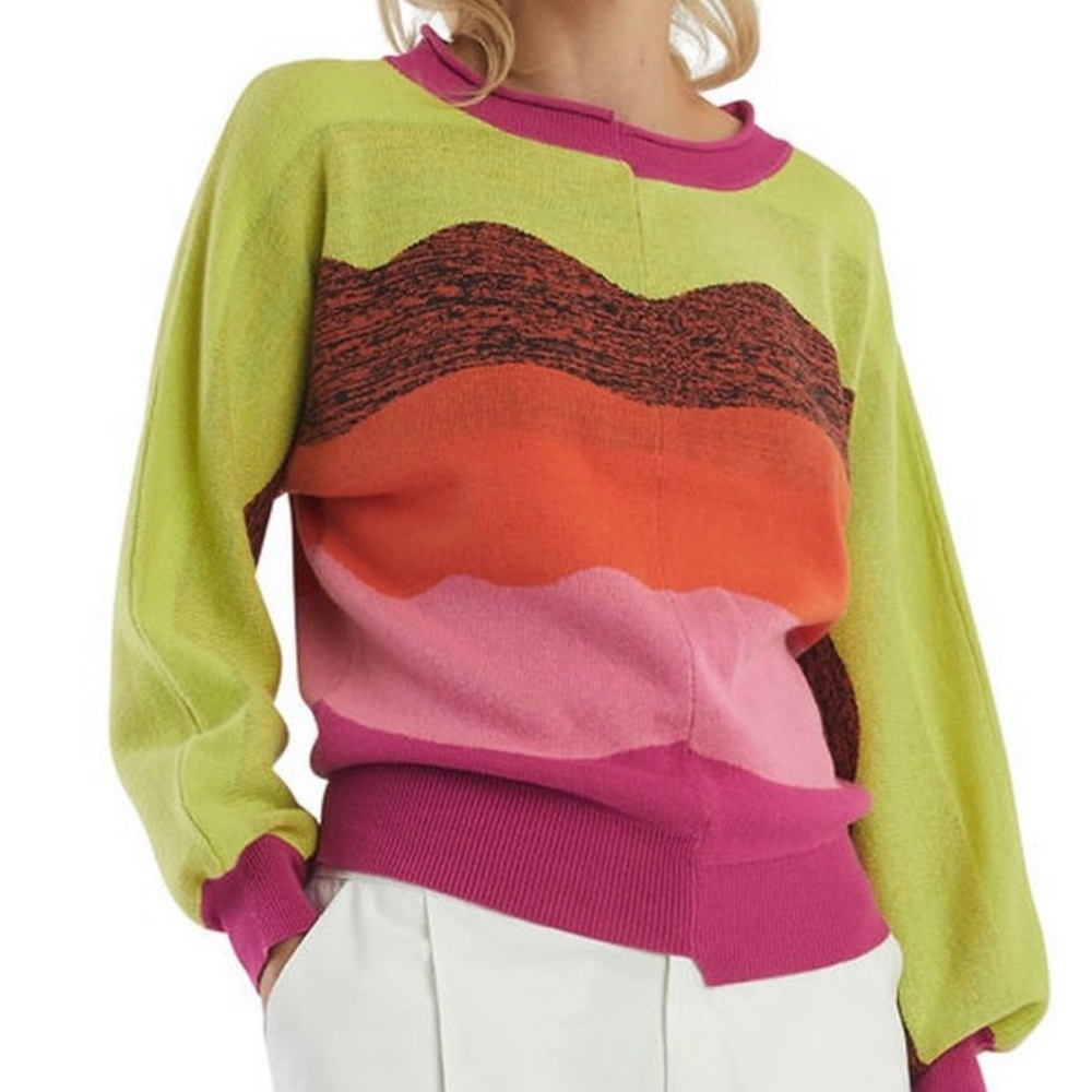 NWT PurpleMaroon Women's Color Block Crew Neck Sweater - Pink, Yellow, Orange